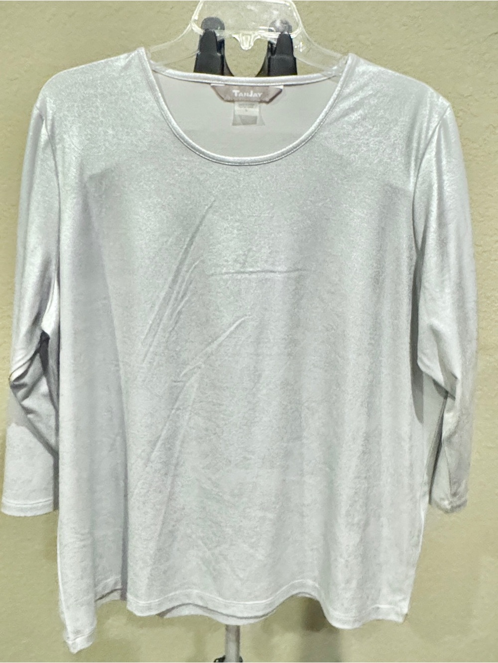 TanJay Women's Light Silver Scoop Neck Long Sleeve Top